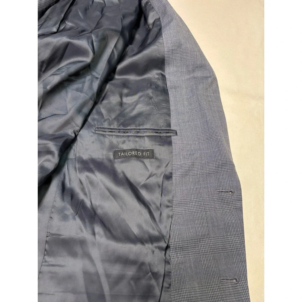Jos. A. Bank Mens 46R Blue Glen Plaid 100% Wool Tailored‎ Fit Blazer Sport Coat